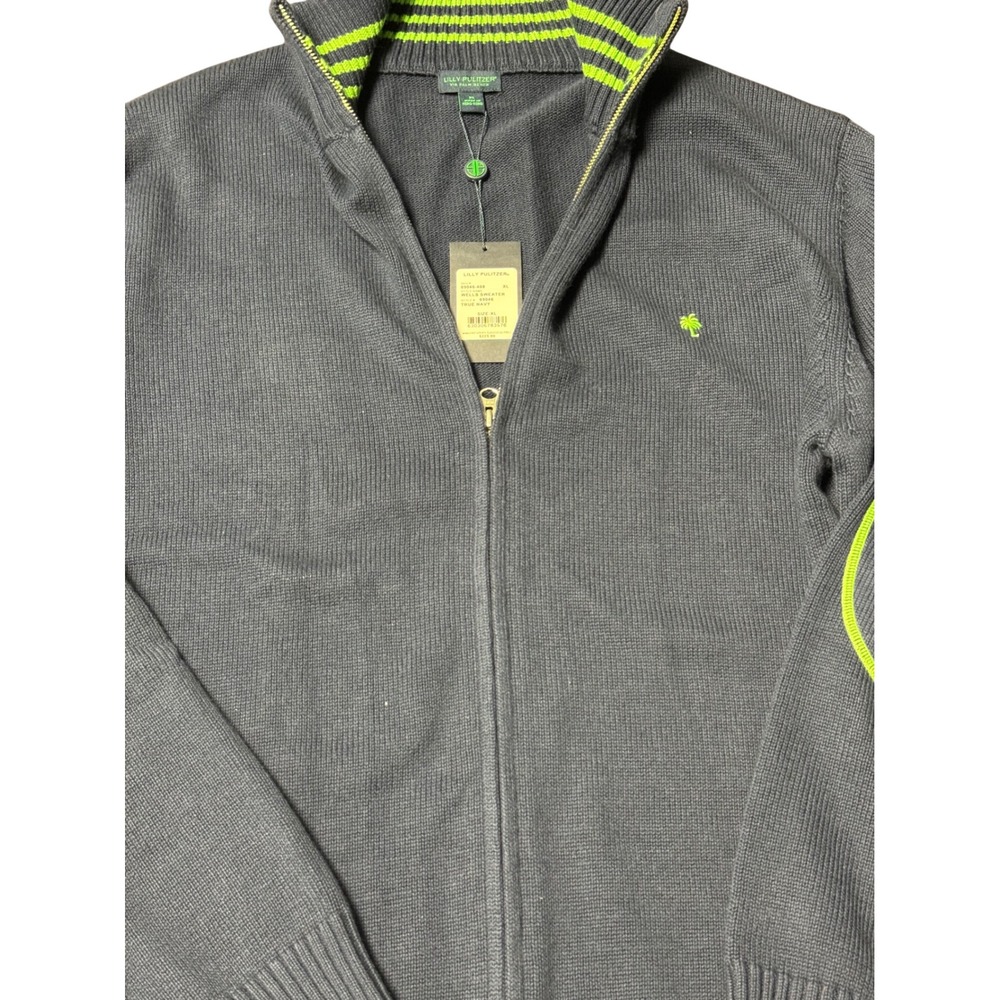 Lilly Pulitzer Wells Sweater Mens XL Navy Full Zip Elbow Patches  NWT #69046